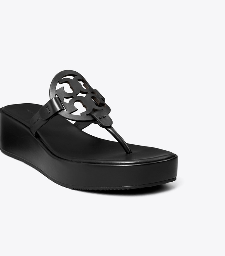 Tory Burch designer sandals Miller Wedge Sandal in PERFECT BLACK angle