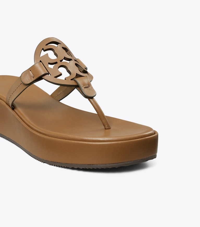 Tory Burch designer sandals Miller Wedge Sandal in ALMOND OATS angle