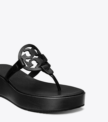 Tory Burch designer sandals Miller Wedge Sandal in PERFECT BLACK angle