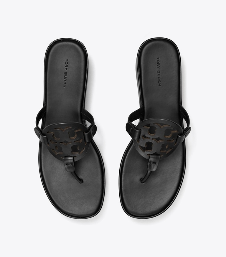 Tory Burch designer sandals Miller Wedge Sandal in PERFECT BLACK angle