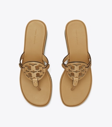 Tory Burch designer sandals Miller Wedge Sandal in GINGER SHORTBREAD angle