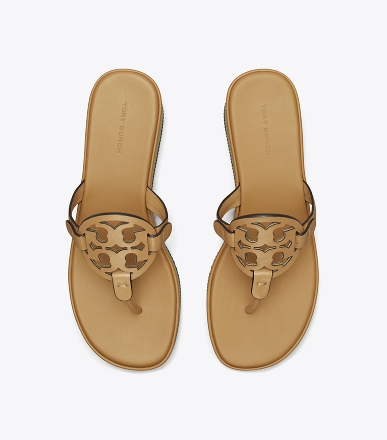 Tory Burch designer sandals Miller Wedge Sandal in GINGER SHORTBREAD angle