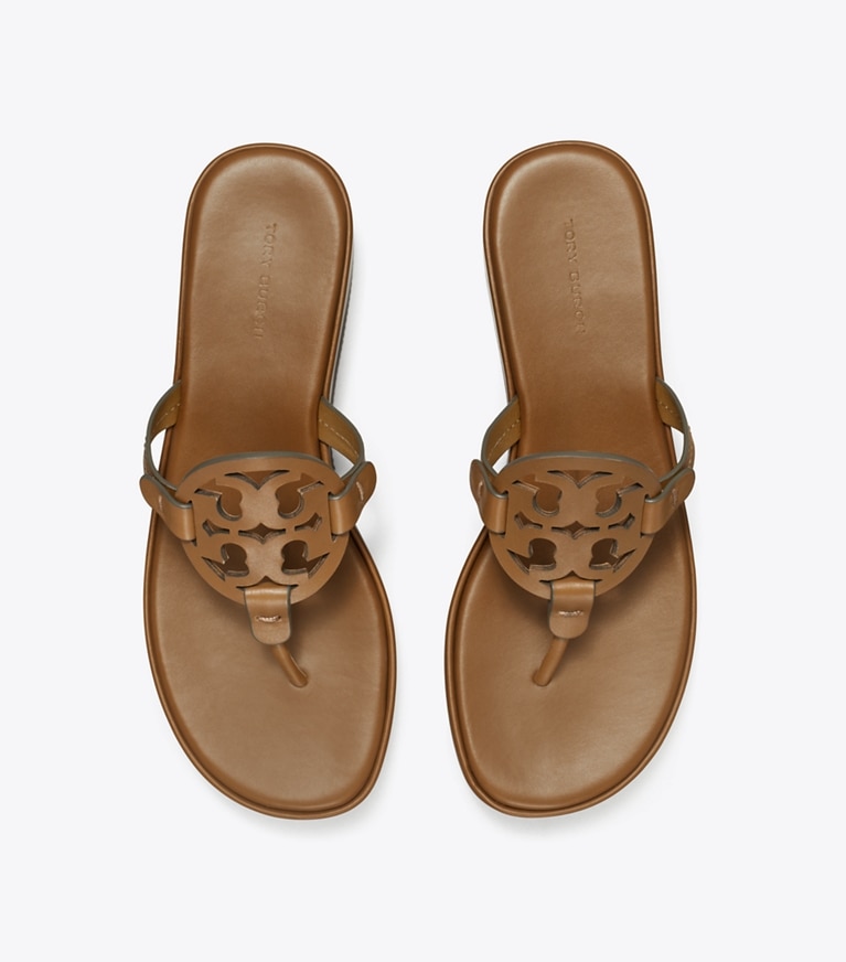 Tory Burch designer sandals Miller Wedge Sandal in ALMOND OATS angle