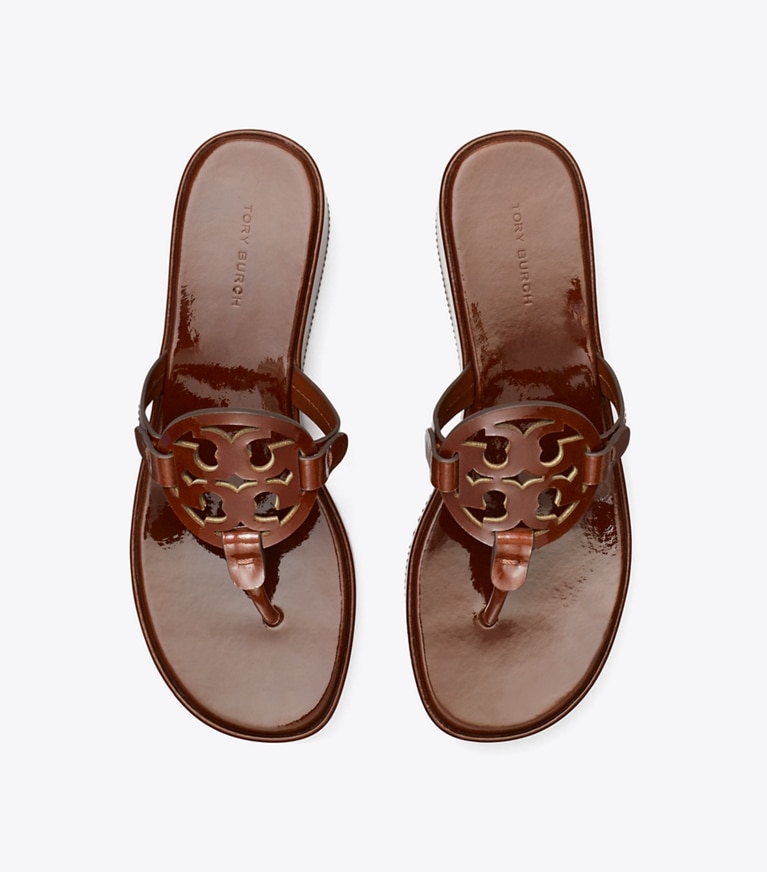 Tory Burch designer sandals Miller Wedge Sandal in RUSSET BROWN angle