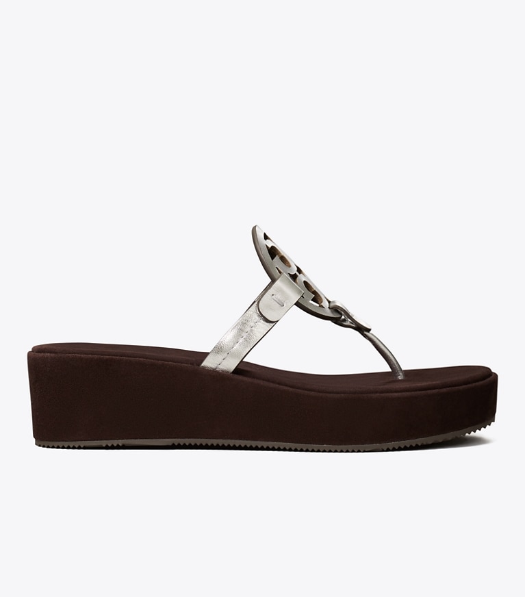 Tory Burch designer sandals Miller Wedge in SILVER / COCOA side