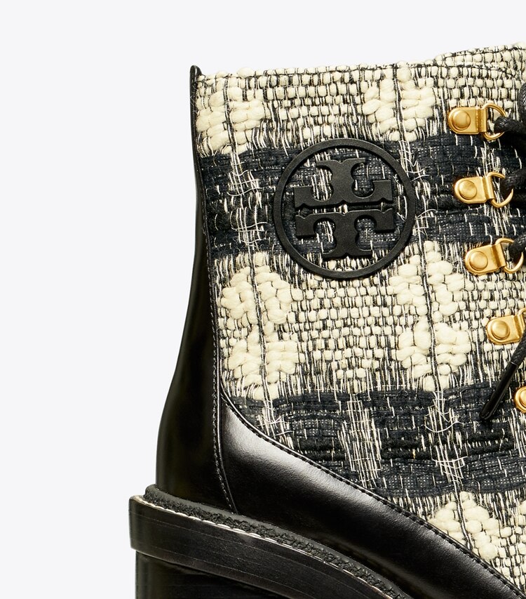 Tory Burch designer ankle boots Miller Wool Lug Sole Boot in Black/White/Perfect Black detail