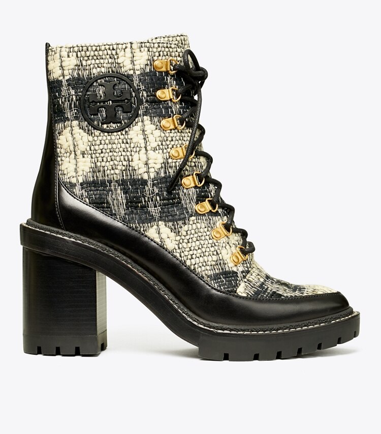 Tory Burch designer ankle boots Miller Wool Lug Sole Boot in Black/White/Perfect Black side