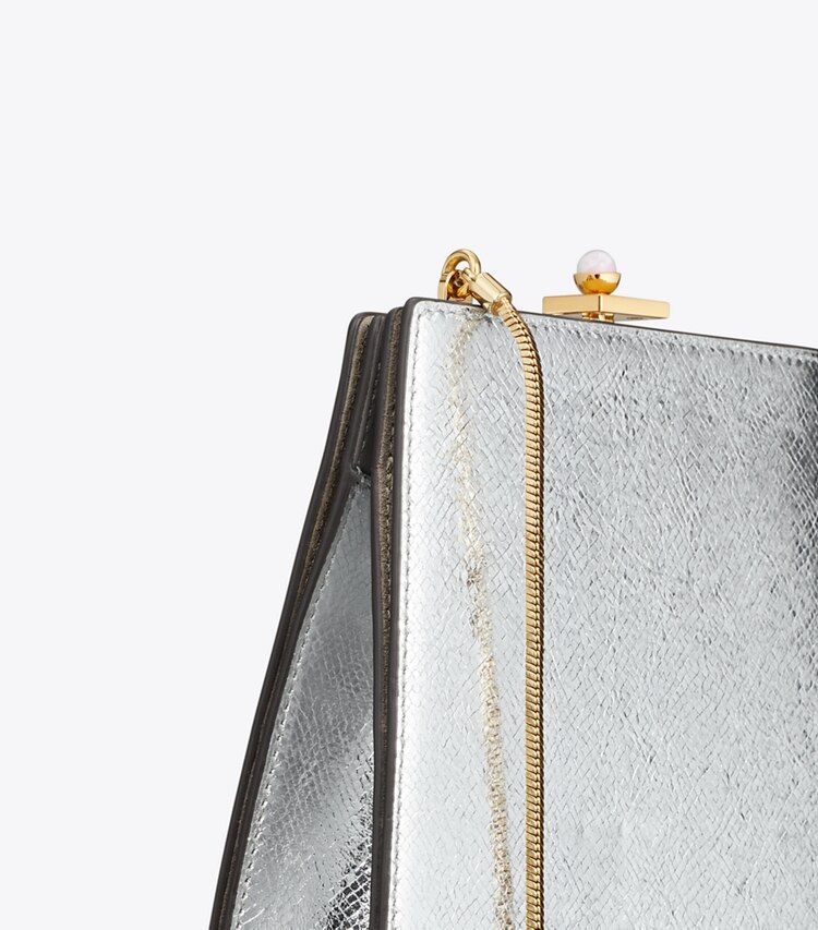 Tory Burch designer crossbody bags Mini Bag in Metallic-Knitteroptik in Silver detail
