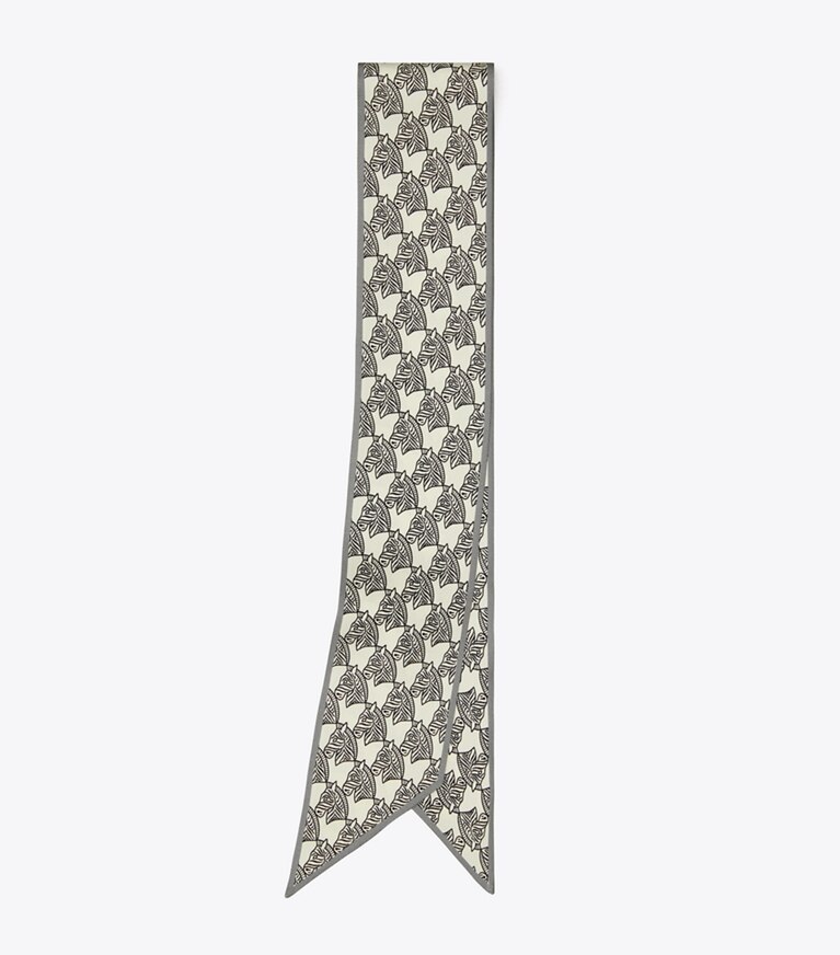 Tory Burch designer écharpes Mini bandeau à imprimé zèbre in Mini Zebra Ribbon Tie - Ivory dessus