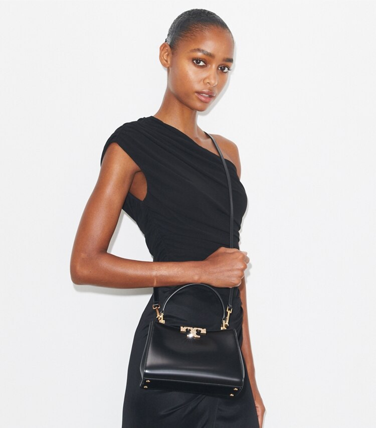 Tory Burch designer borse a spalla Mini bauletto Eleanor con pavé in Black accessory on model