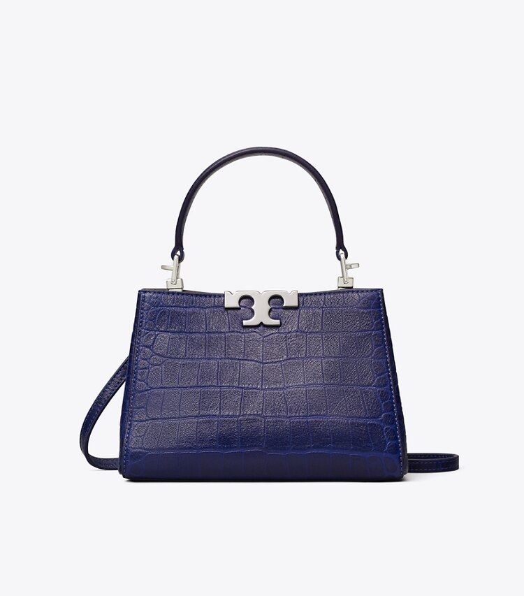 Tory Burch designer borse a spalla Mini bauletto Eleanor con rilievo a coccodrillo in Ballpoint Blue front