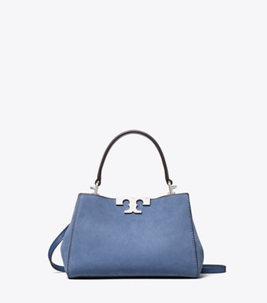 Tory Burch designer borse a spalla Mini bauletto Eleanor in nabuk in Soft Blue front