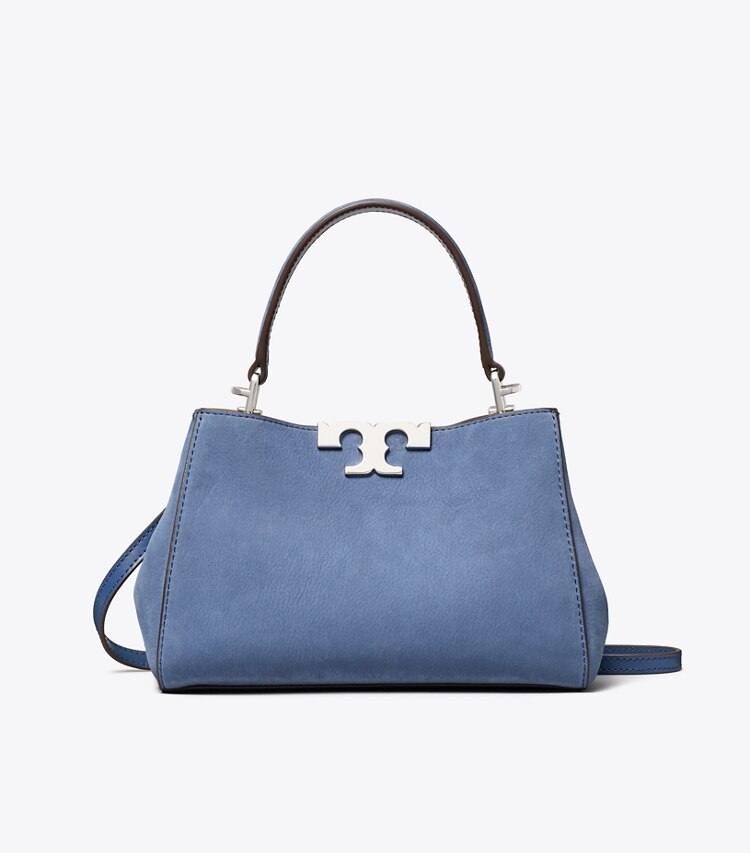 Tory Burch designer borse a spalla Mini bauletto Eleanor in nabuk in Soft Blue front