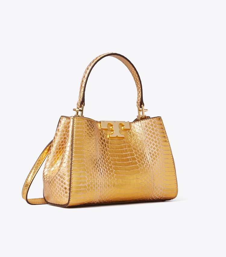 Tory Burch designer borse a spalla Mini bauletto Eleanor in pelle di serpente in Gold angle