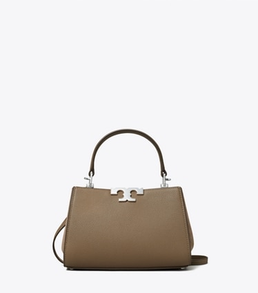 Tory Burch designer borse a spalla Mini bauletto Eleanor in pelle martellata in Wild Mushroom front