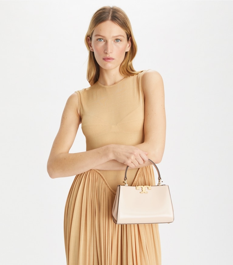 Tory Burch designer borse a spalla Mini bauletto Eleanor in pelle spazzolata in Rose Pink angle
