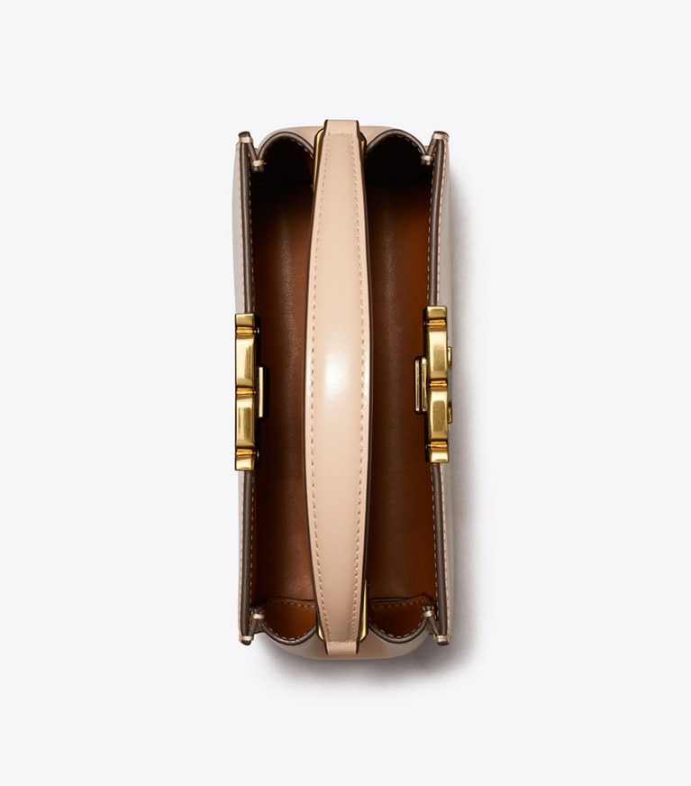 Tory Burch designer borse a spalla Mini bauletto Eleanor in pelle spazzolata in Rose Pink angle