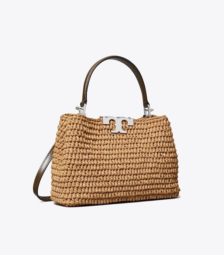 Tory Burch designer borse a spalla Mini Bauletto Eleanor in rafia in Honeycomb angle