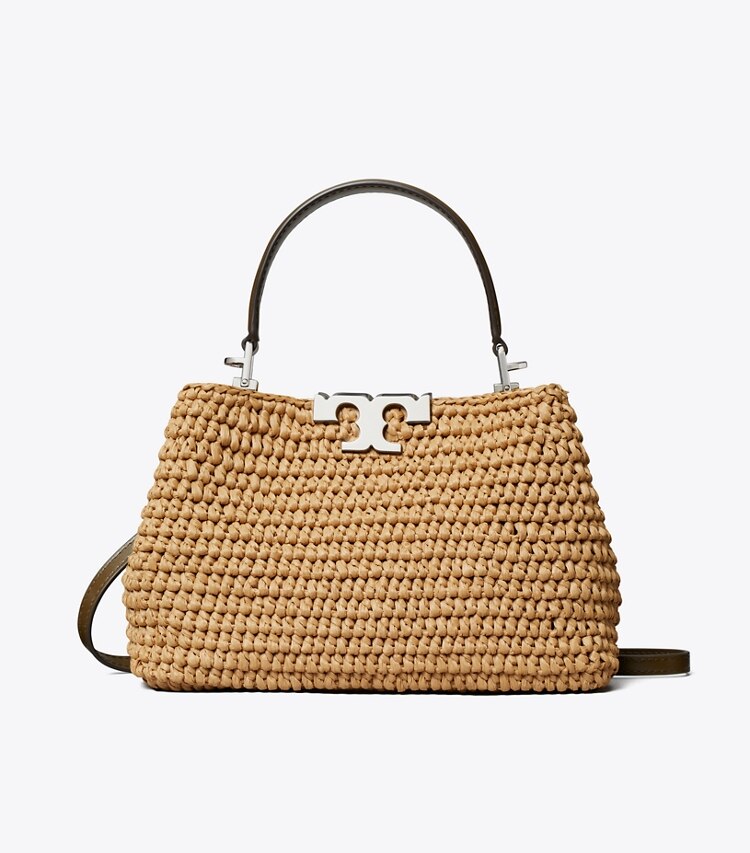 Tory Burch designer borse a spalla Mini Bauletto Eleanor in rafia in Honeycomb front