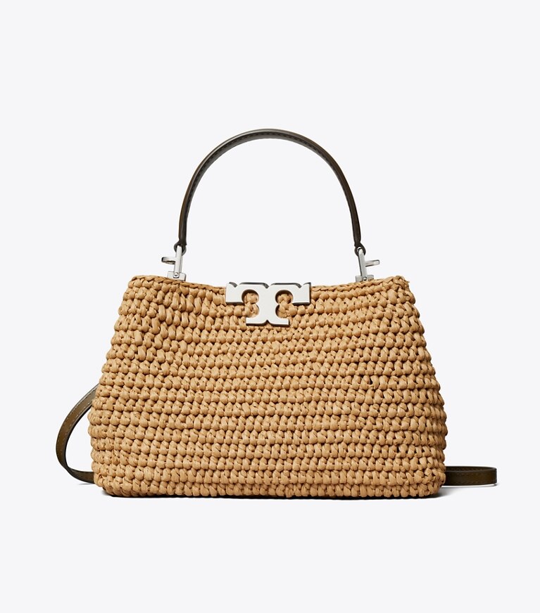 Tory Burch designer borse a spalla Mini Bauletto Eleanor in rafia in Honeycomb front