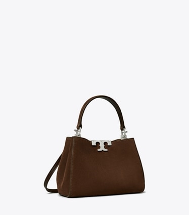 Tory Burch designer borse a spalla Mini bauletto Eleanor in suede in Dark Cocoa angle