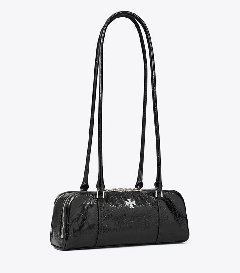 Tory Burch designer borse a tracolla Mini bauletto Marshmallow in pelle increspata in Black angle