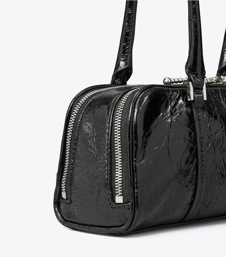 Tory Burch designer borse a tracolla Mini bauletto Marshmallow in pelle increspata in Black angle