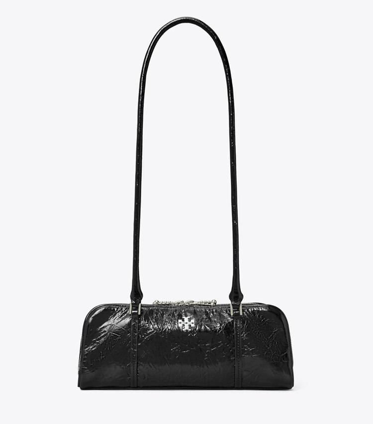 Tory Burch designer borse a tracolla Mini bauletto Marshmallow in pelle increspata in Black front