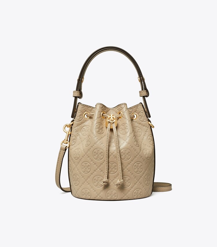 Tory Burch designer crossbody bags Mini-Beuteltasche aus Leder mit T-Monogramm in Fresh Clay front