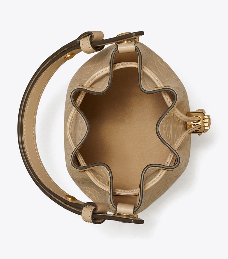 Tory Burch designer crossbody bags Mini-Beuteltasche aus Leder mit T-Monogramm in Fresh Clay angle