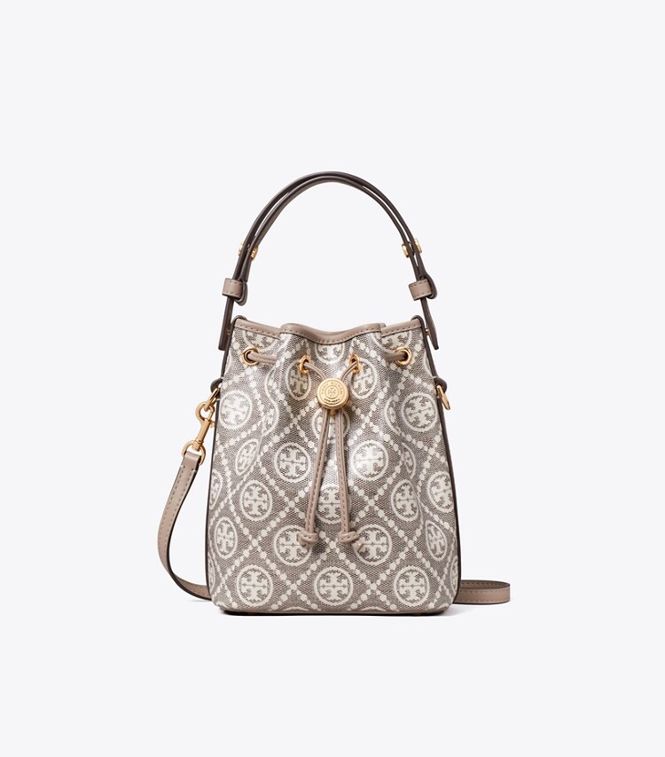 Tory Burch diseñador bolsos bandolera Mini Bolso bucket de jacquard recubierto con monograma T en Charcoal frente