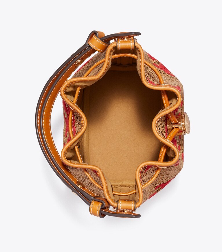 Tory Burch diseñador bolsos bandolera Mini bolso bucket de paja con monograma T en Natural vista superior