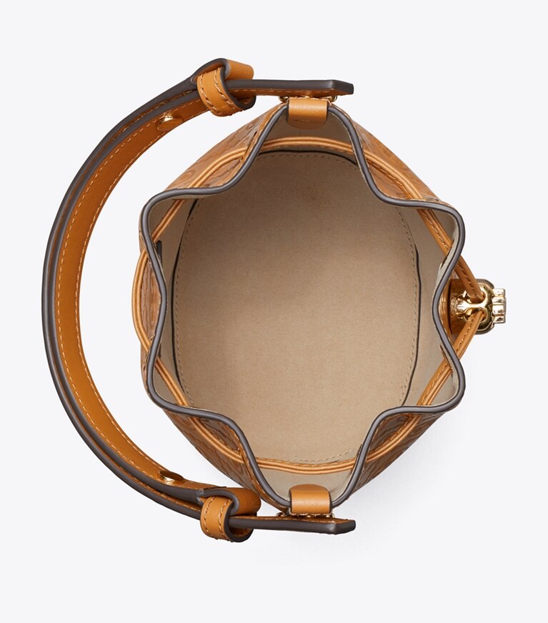 Tory Burch diseñador bolsos bandolera Mini bolso bucket de piel con monograma T en Tan vista superior