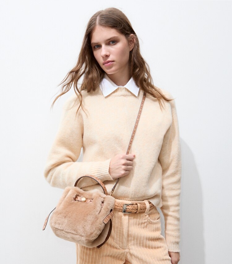 Tory Burch diseñador bolsos bandolera Mini bolso bucket Romy de borreguillo en Teddy adicional en el modelo