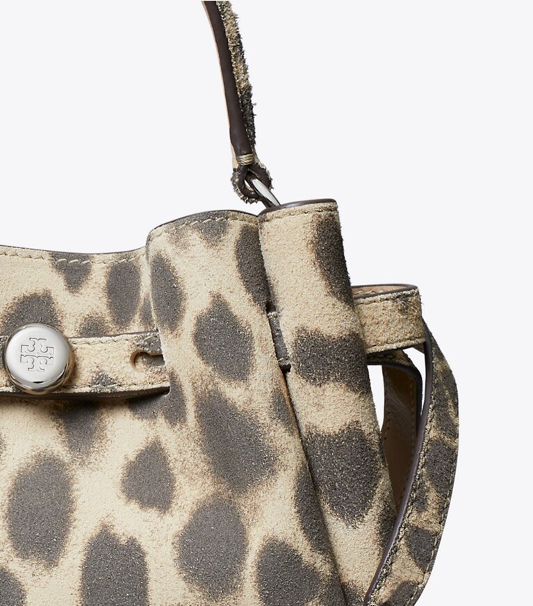 Tory Burch diseñador bolsos bandolera Mini bolso bucket Romy de gamuza en Cheetah detalle