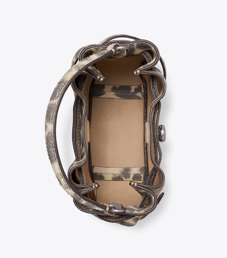 Tory Burch diseñador bolsos bandolera Mini bolso bucket Romy de gamuza en Cheetah vista superior