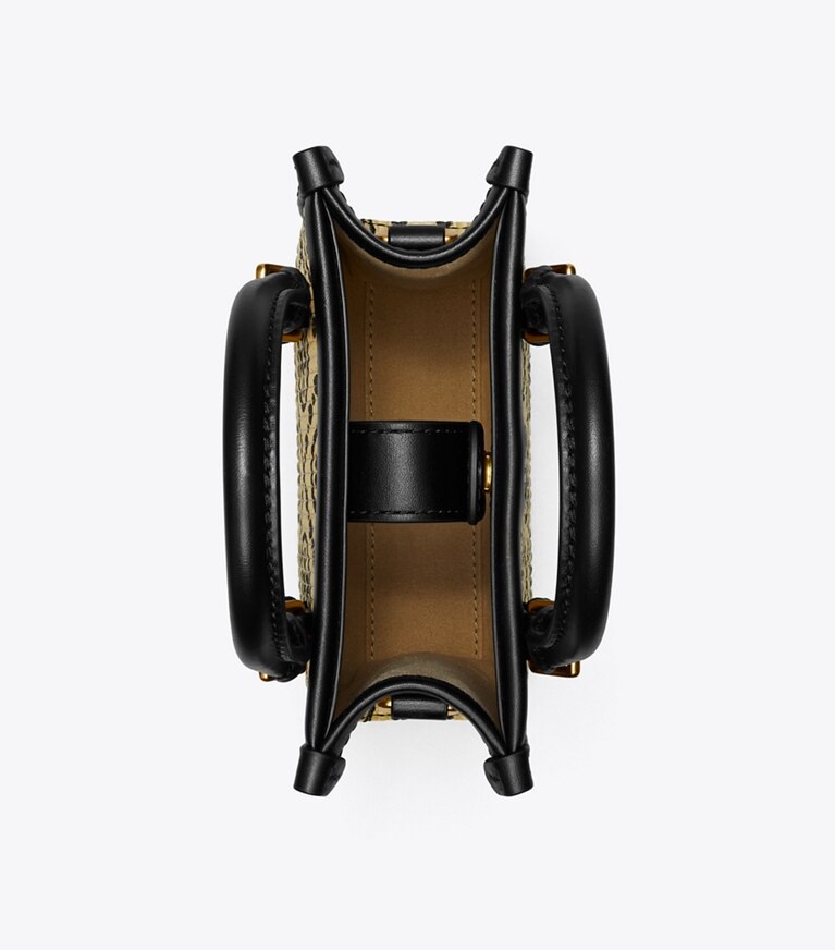 Tory Burch diseñador bolsos bandolera Mini bolso Tote de rafia con monograma T en Black vista superior