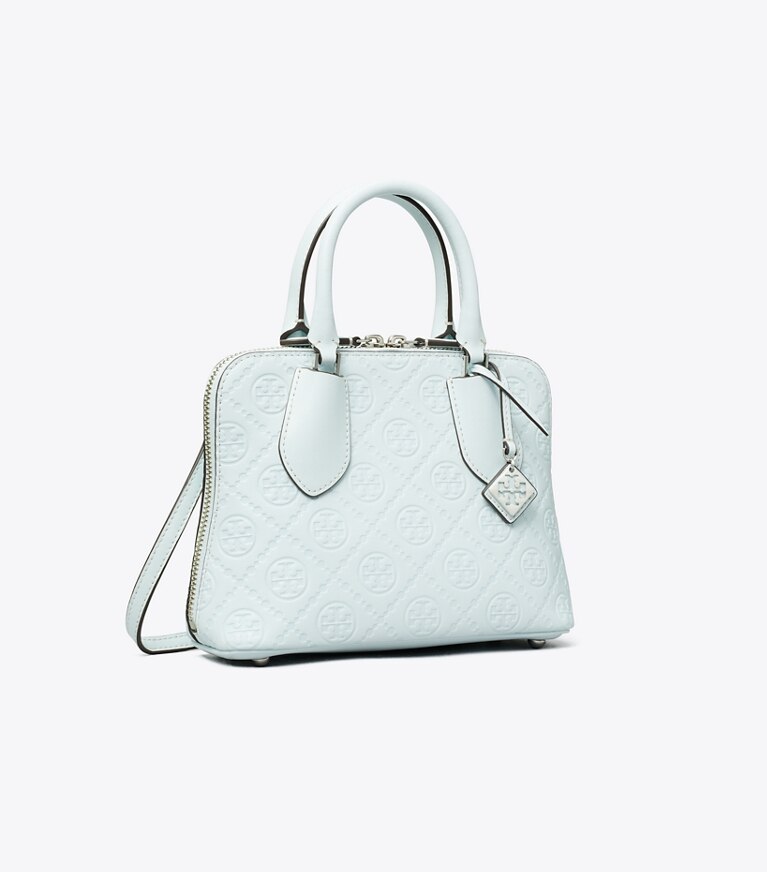 Tory Burch designer borse a spalla Mini borsa a bauletto Swing con T Monogram in pelle in Ice Blue angle