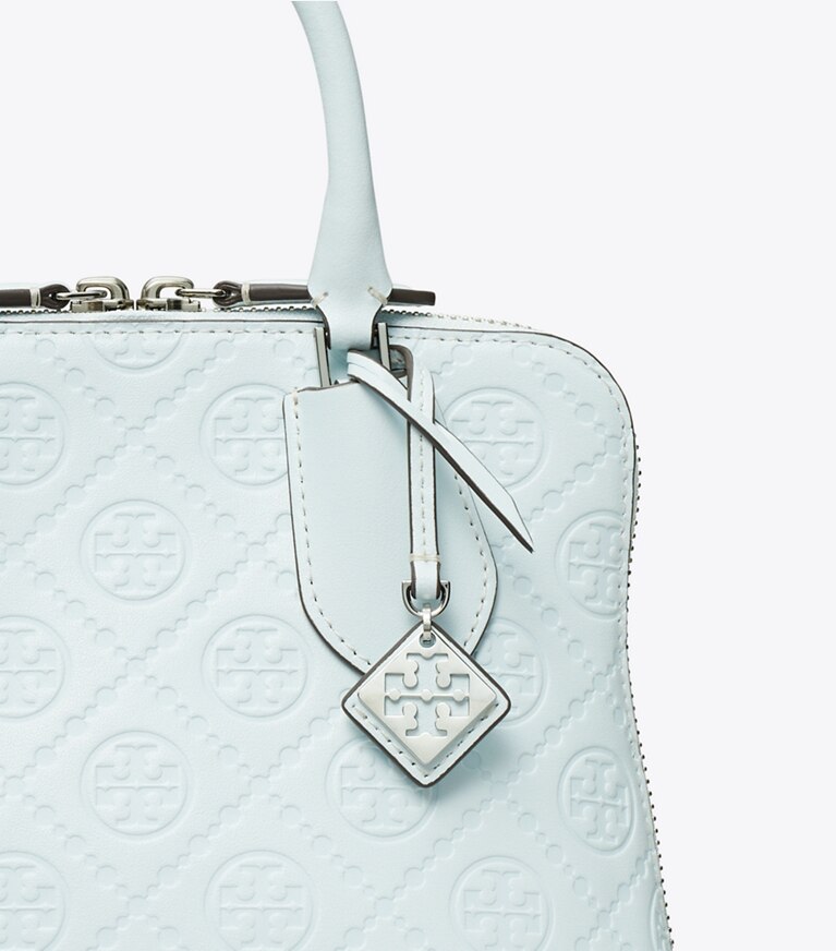 Tory Burch designer borse a spalla Mini borsa a bauletto Swing con T Monogram in pelle in Ice Blue angle