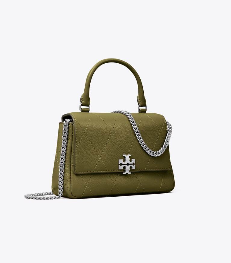 Tory Burch designer borse a spalla Mini borsa Charlie matelassé con manico superiore in Dark Olive angle