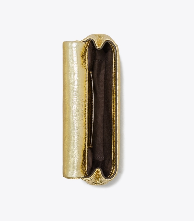 Tory Burch designer borse a spalla Mini borsa Kira Moto metallizzata matelassé con pattina in Gold angle