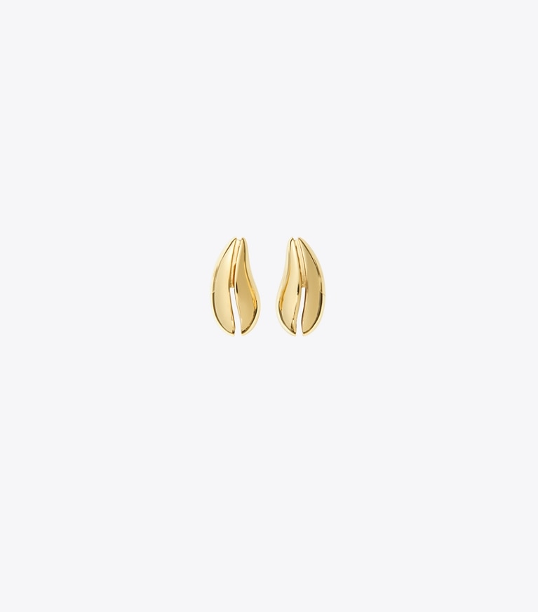 Tory Burch designer boucles d'oreilles Mini boucles d'oreilles dans Light Brass de face