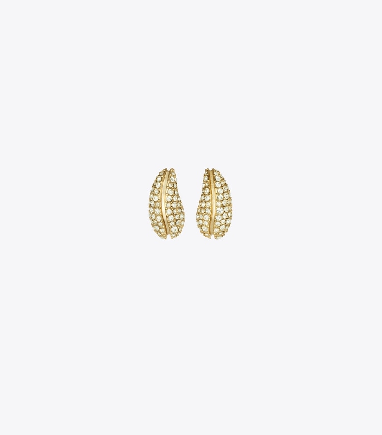 Tory Burch designer boucles d'oreilles Mini boucles d'oreilles pavées dans Light Brass / Crystal de face