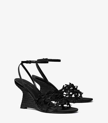 Tory Burch designer espadrilles Mini Bow Espadrille Wedge in PERFECT BLACK / PERFECT BLACK angle