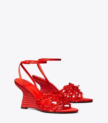 Tory Burch designer espadrilles Mini Bow Espadrille Wedge in BLAZING RED / BLAZING RED angle