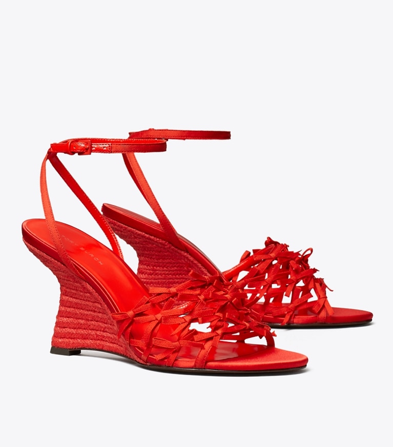 Tory Burch designer espadrilles Mini Bow Espadrille Wedge in BLAZING RED / BLAZING RED angle