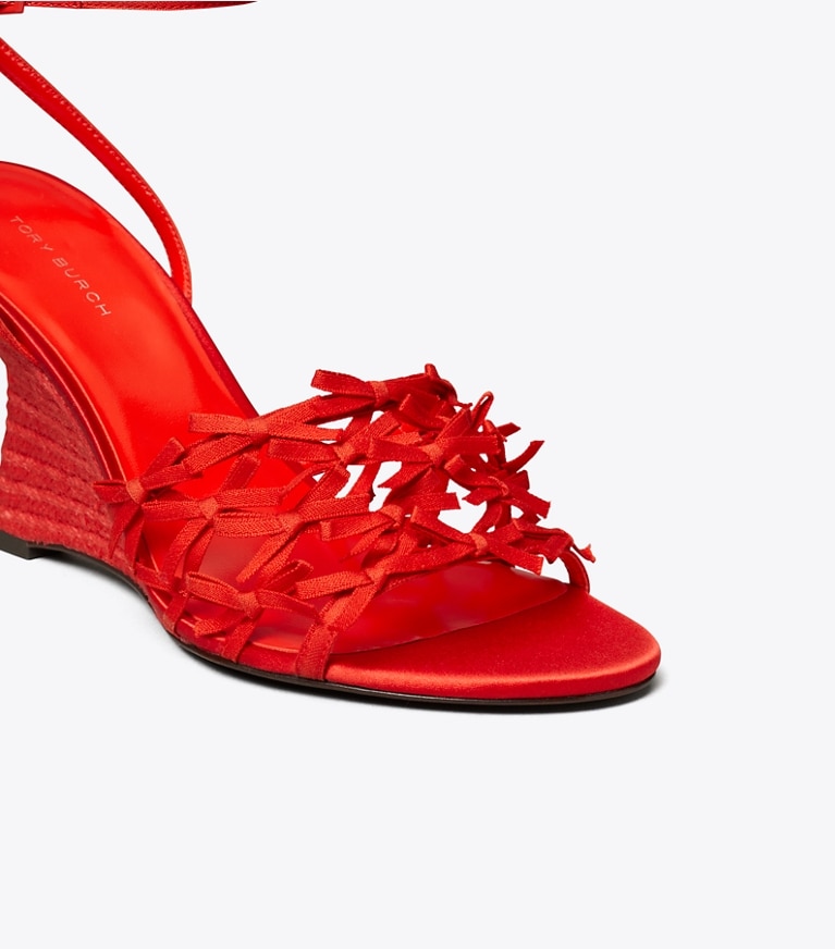 Tory Burch designer espadrilles Mini Bow Espadrille Wedge in BLAZING RED / BLAZING RED angle