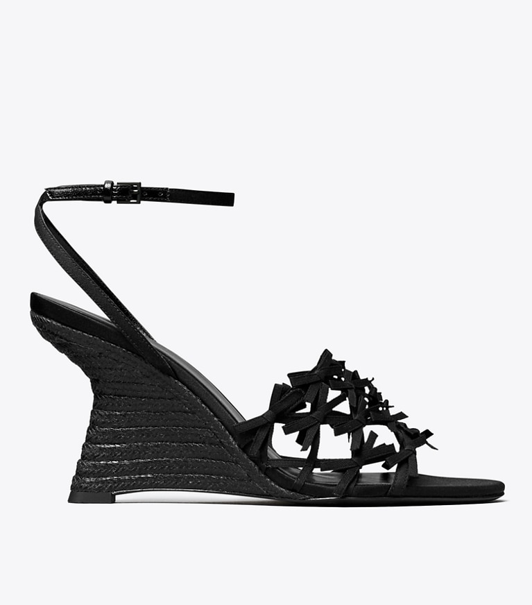 Tory Burch designer espadrilles Mini Bow Espadrille Wedge in PERFECT BLACK / PERFECT BLACK angle