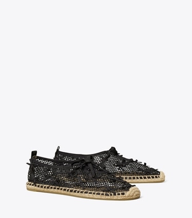 Tory Burch designer espadrilles Mini Bow Mesh Espadrille in PERFECT BLACK / PERFECT BLACK angle