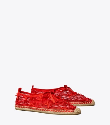 Tory Burch designer espadrilles Mini Bow Mesh Espadrille in BLAZING RED / BLAZING RED angle